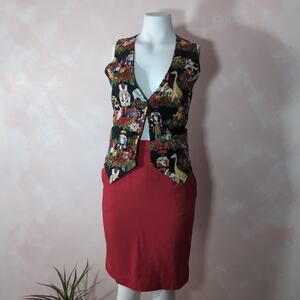 vintage 90s christmas print vest, on tour, medium